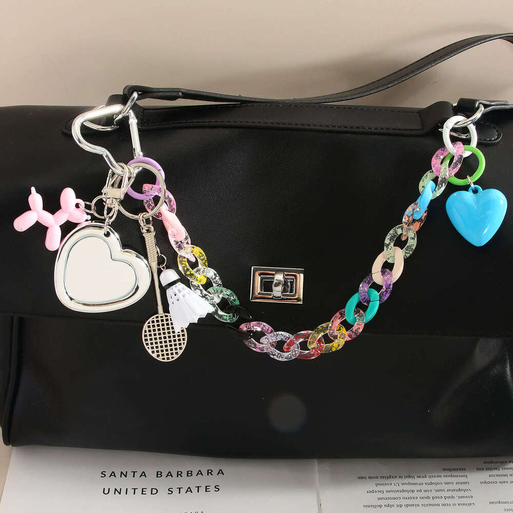 Cute Cartoon Kitty Cat Bag Pendant Heart Badminton Keychain Balloon Dog Minimalist Double Buckle Chain Ornament