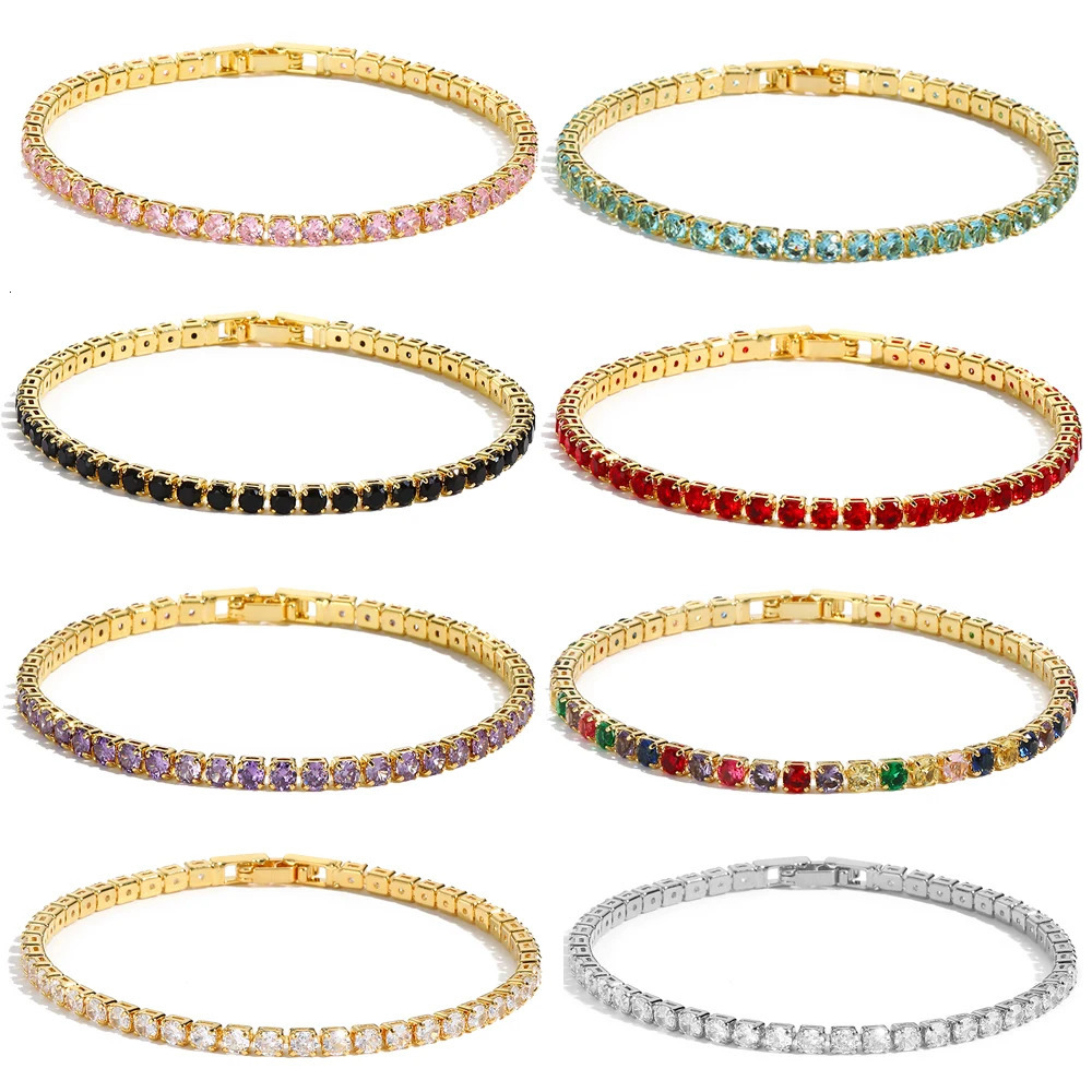 Colorful Crystal Tennis Bracelet for Women Waterproof Multicolor 3MM CZ Wedding Birthstone Hand Chain Jewelry Wholesale 250808