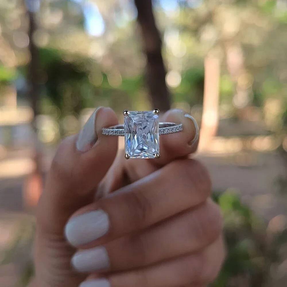 1/2/3/4Carat Radiant Cut Full Moissanite Engagement Ring for Women 925 Silver Hidden Halo Diamond Wedding Rings with Certificate