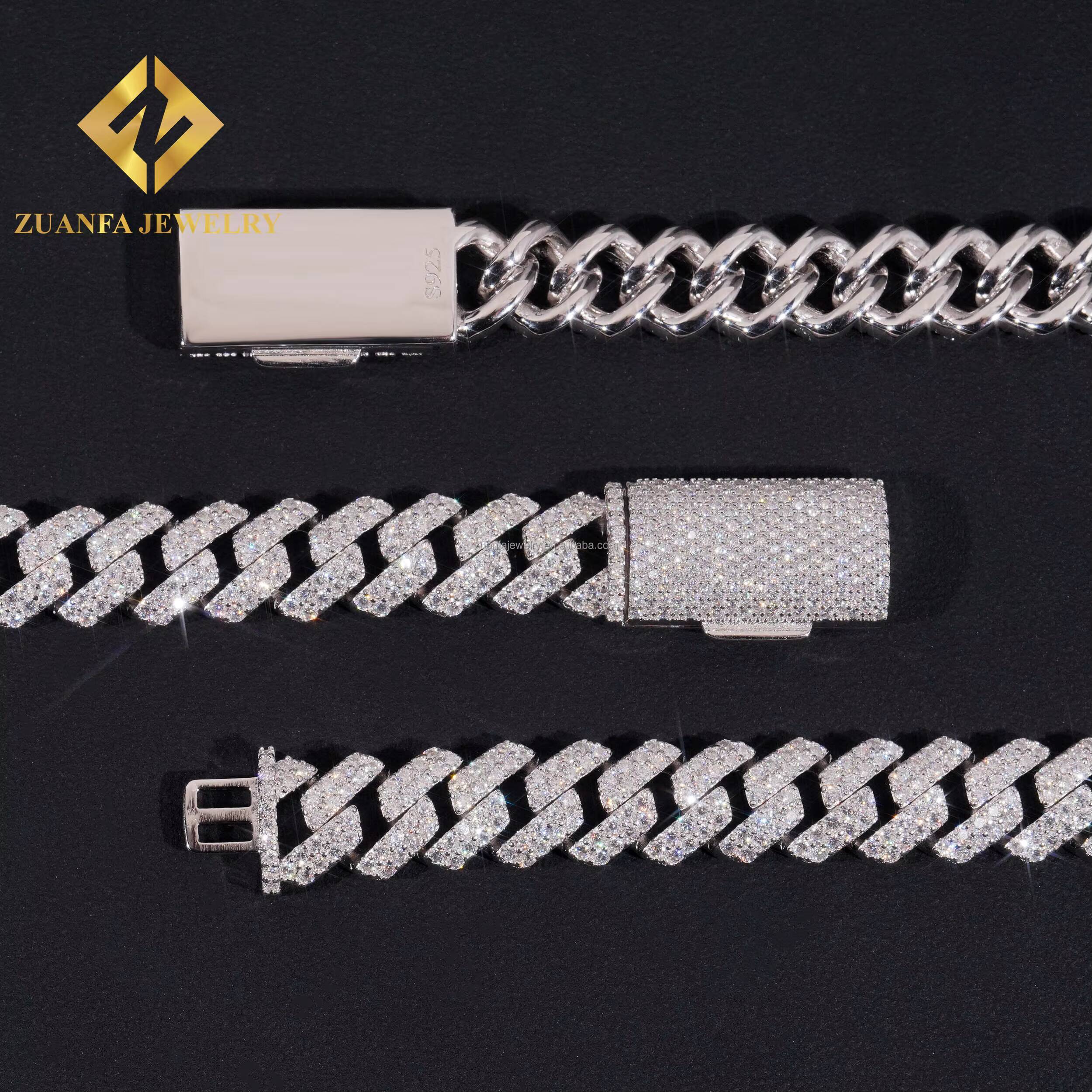 Hot Selling Fire Jewelry Buss Down Big Guy 12mm Iced Out Man Hip Hop Jewelry Pass Diamond Tester Moissanite Miami Cuban Link