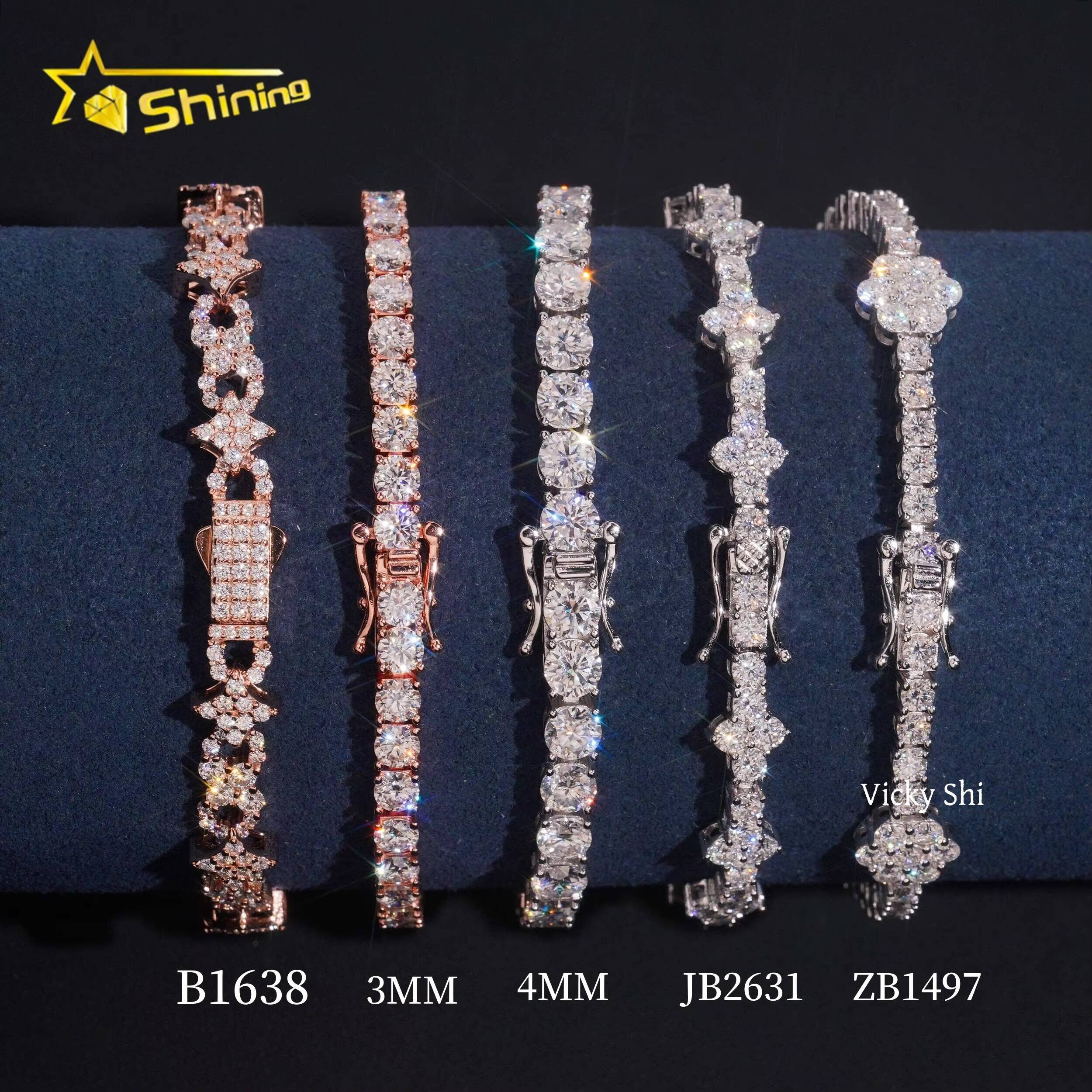 Hot Sell Tennis Fine Jewelry Sier Man Iced Out Mixed Design Flower Cross Moissanite Bracelet
