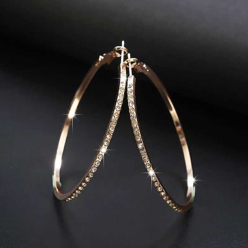 Fashion Hoop Earrings With Rhinestone Big Circle Earrings Simple Earrings Big Circle Gold Color Hoop Earrings For Women XJ250814