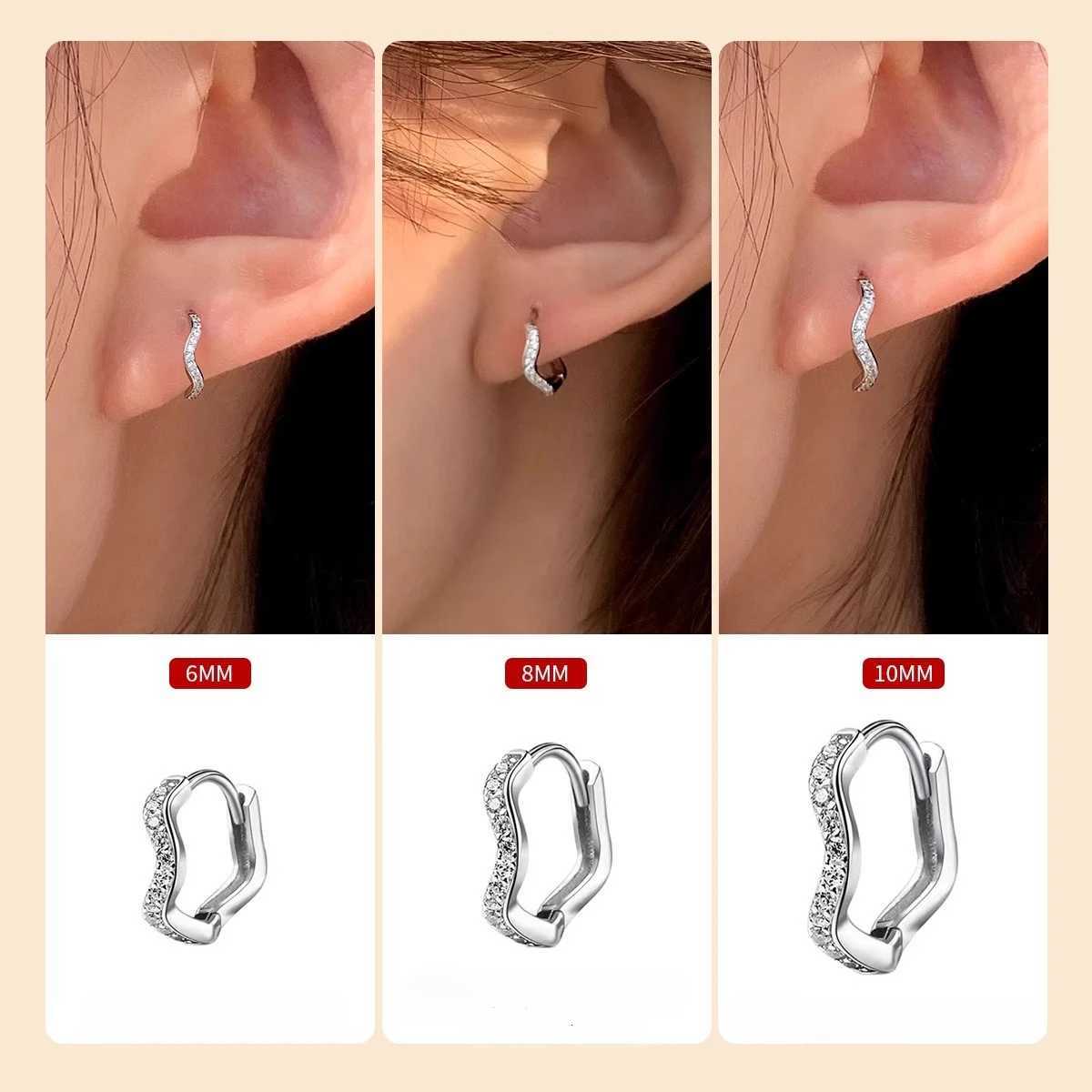 2Pcs Stainless Steel Minimalist Wave Hoop Earrings for Women Crystal Zirconia Small Huggie Ear Rings for Women Piercing Jewelry XJ250814