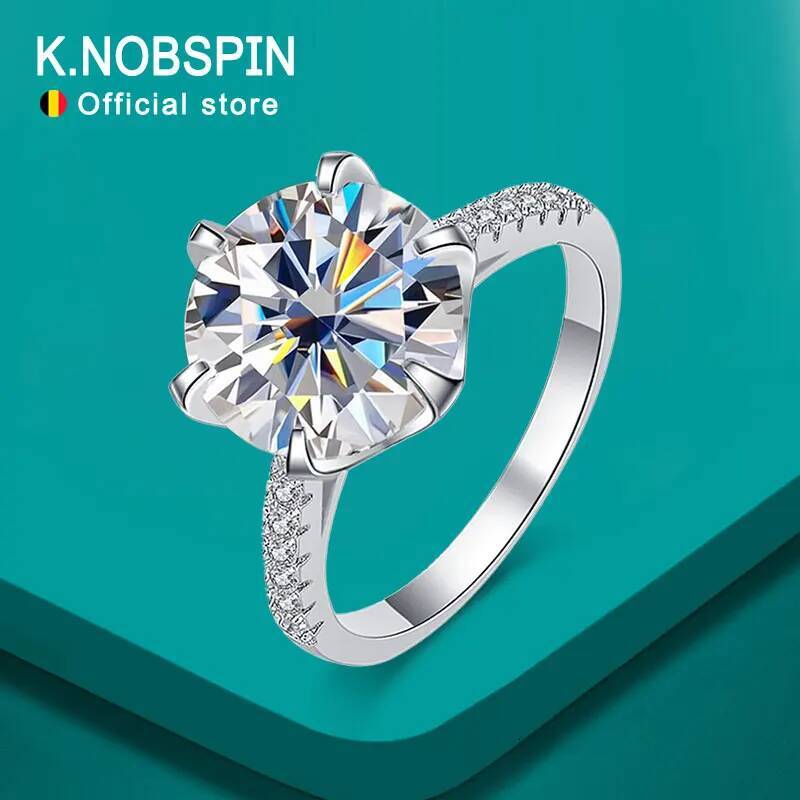 KNOBSPIN 5ct D Color Moissanite Ring S925 Sterling Sliver Plated 18k White Gold Eternity Band Wedding Engagement Rings For Women
