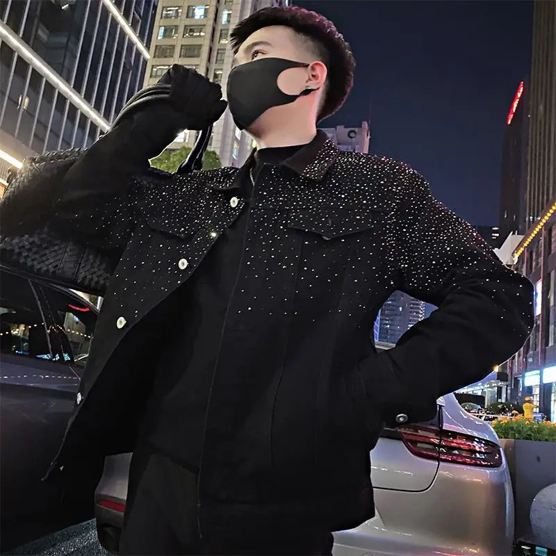 Man Coat Short Rhinestones Cargo Jacket for Men Black High Quality Harajuku in Vintage Deals Korean Reviews Many Sale 250811