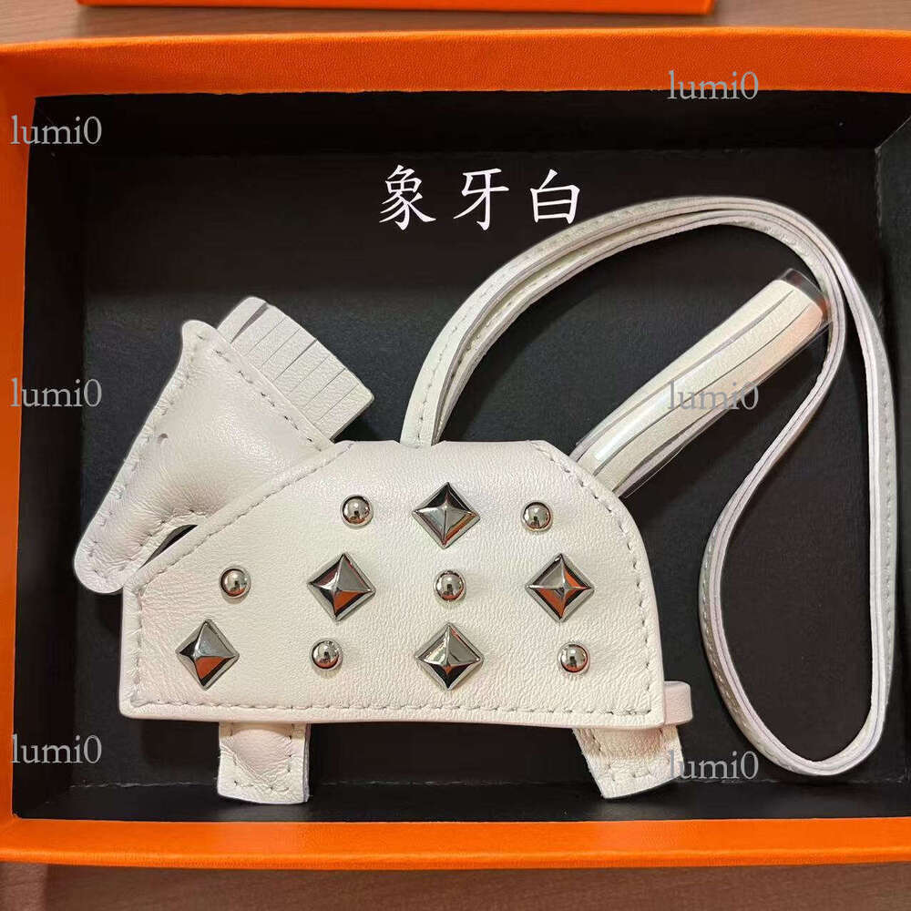 Personalized Rivet Genuine Leather Pony Charm Keychain Bag Decoration Gift Tassel Car Rearview Mirror Pendant