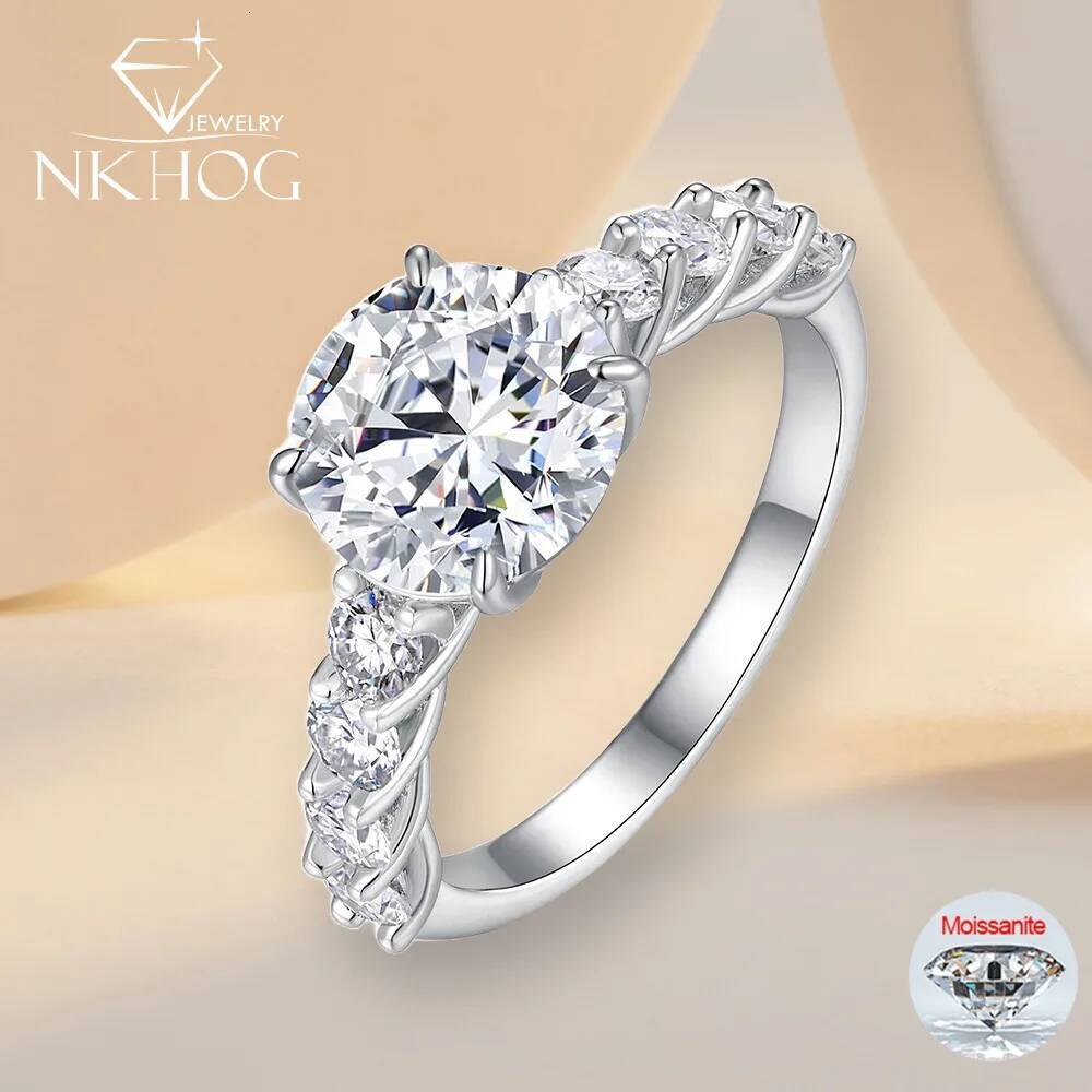 NKHOG 3.8CTTW Real Moissanite Ring For Women Men 925 Sterling Silver Eternity Diamond Band Pass Test 18K Plated Fine Jewelry GRA