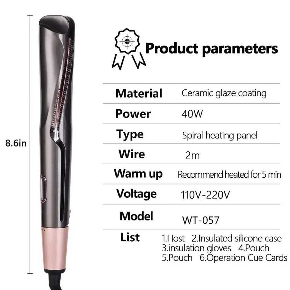 Professional Electric Hair Straightener and Curler 2-in-1 Ceramic Hair Styling Tools with Aluminum Alloy Temperature Control W250814