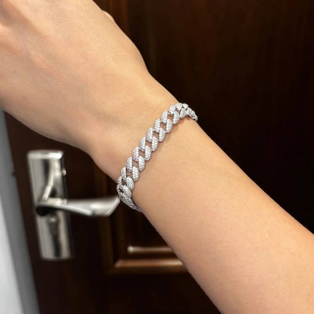NKHOG Full Moissanite Cuban Bracelets For Men Women S925 Silver Hip Hop Hand Chains Sparkling Diamond Fine Jewelry GRA Certified