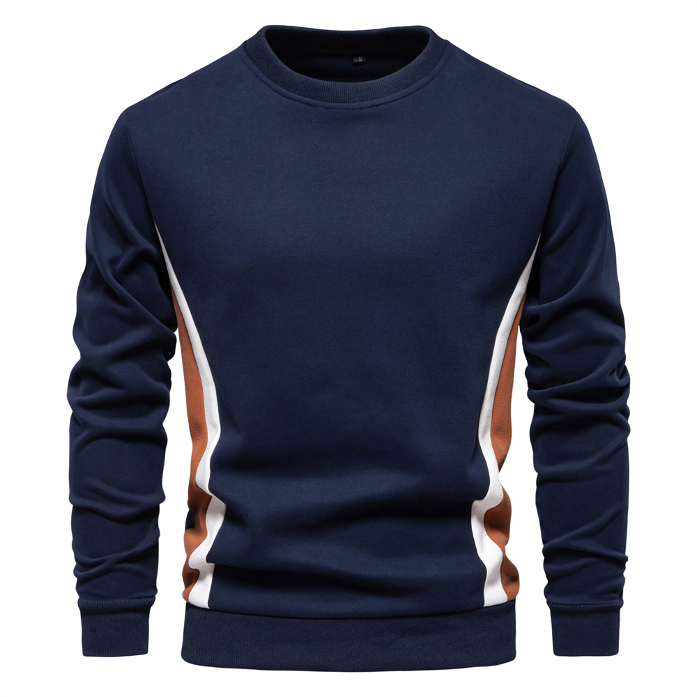Men's Long Sleeve Patchwork Hoodie Slim Fit Casual Pullover Round Neck Sportswear Top European size: S-2XL