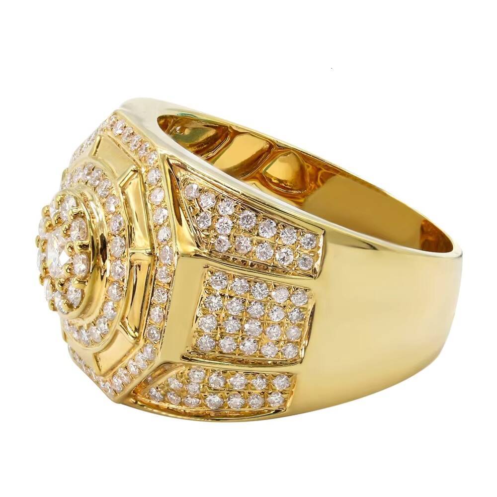 Custom Mens Solid Gold 10K 14K Octagon 1.45Ct Dia Round Cut Filled Iced Out Hiphop Rings Fine Jewelry