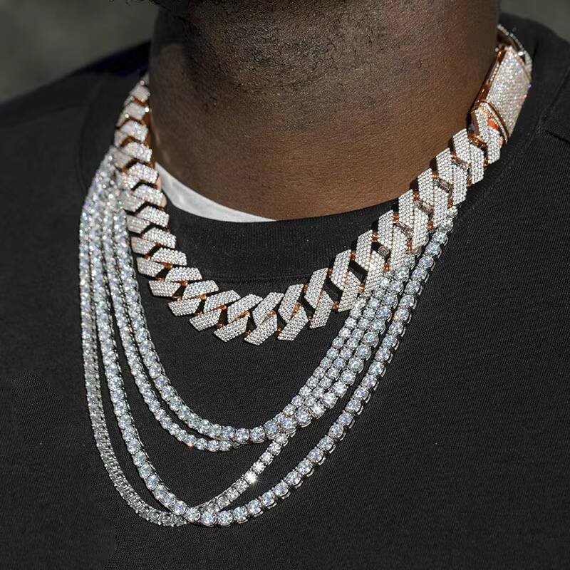 Hottest Sale 3MM 4MM Hip Hop Iced Out Tennis Necklace 925 Silver Moissanite Tennis Chain