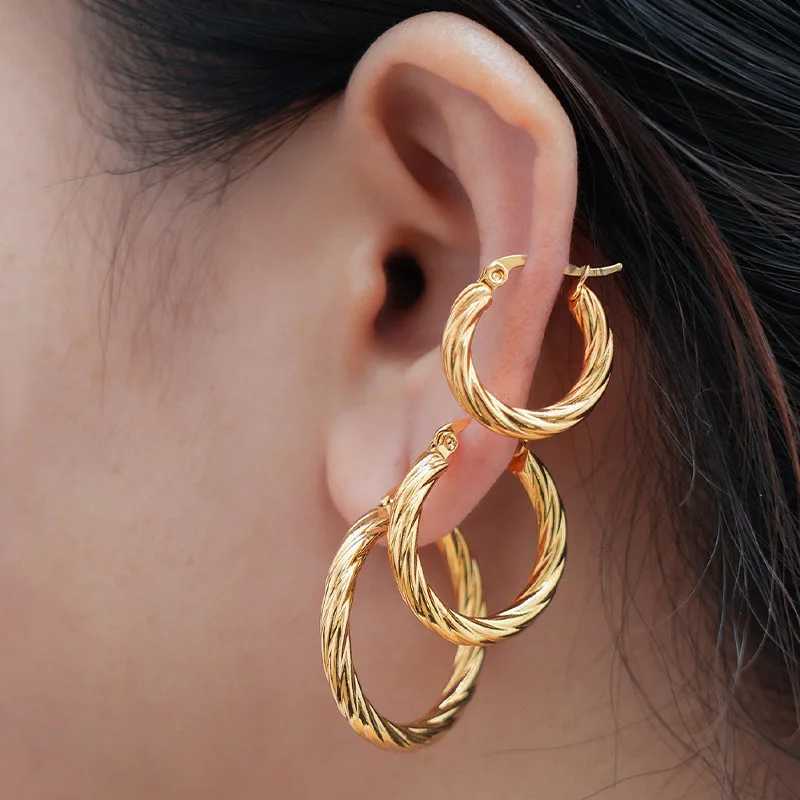 3pair Vintage Twisted Hoop Earrings for Women Gold Plated Stainless Steel Twist Ear Buckle Stackable Circle Hoops Party Jewelry XJ250814