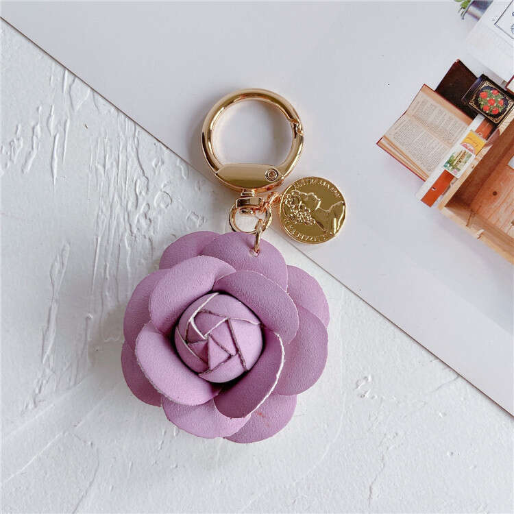 Fashion Leather Camellia Car Cute Flower Backpack Pendant Accessory Personalized Keychain Ring for Women