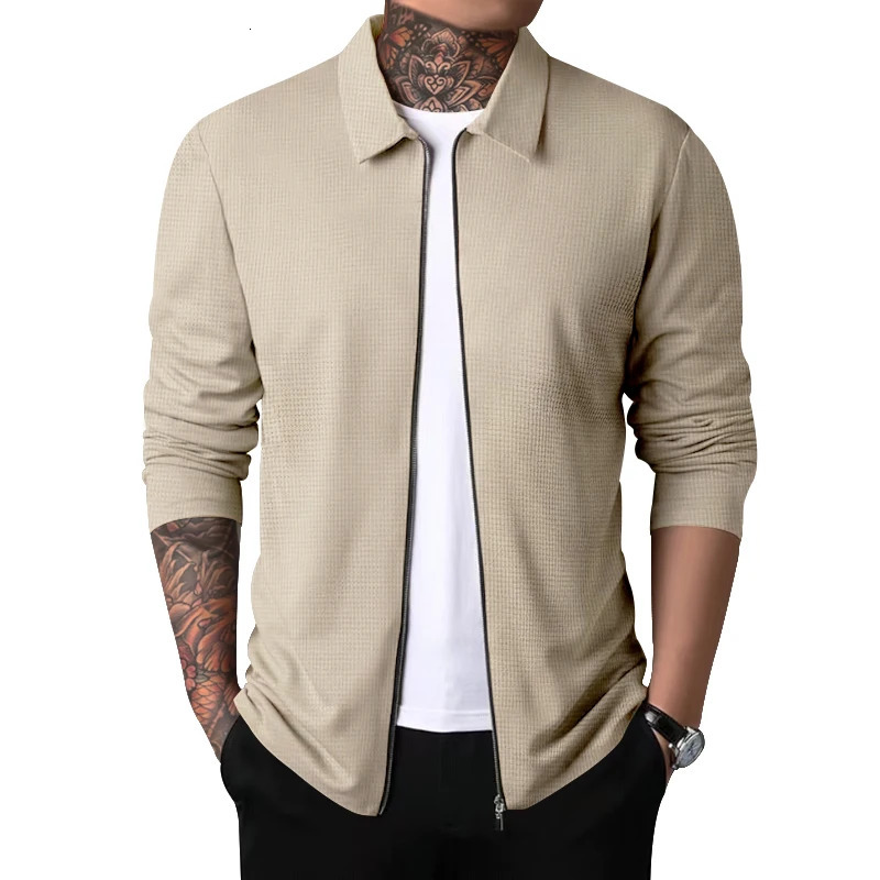 Waffle jacket mens lapel jacket middle-aged and young trendy mens outdoor sports style top 250813