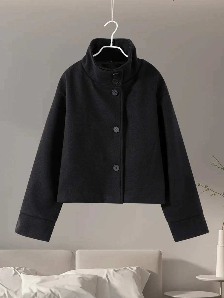 Vintage Womens Stand Collar Cropped Jacket Coat Long Sleeve Button Down Female 2025 Autumn Chic Street Office Outerwears 250813