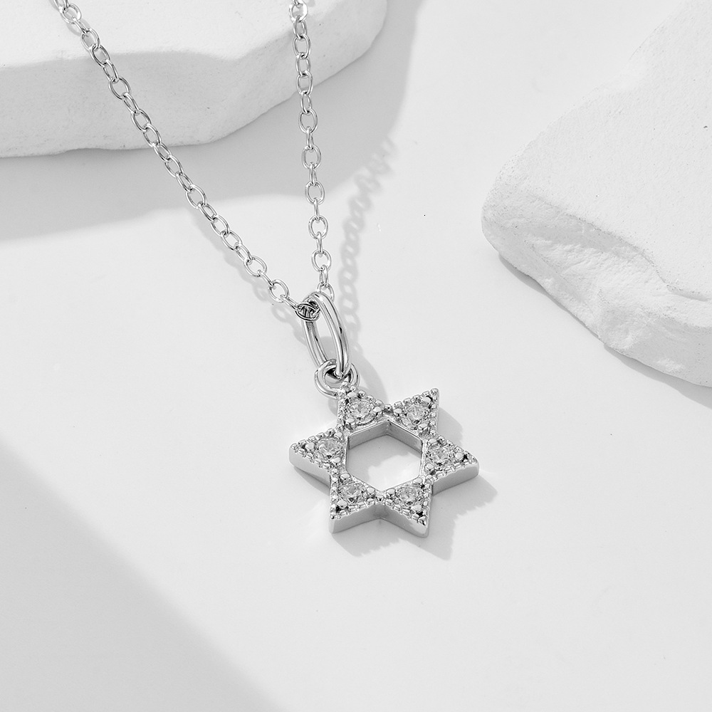 Sterling Sier Hexagram Hollow Pendant Necklace for Women Fashion Niche Design 14k Gold Plated Dia Inlaid Clavicle Chain