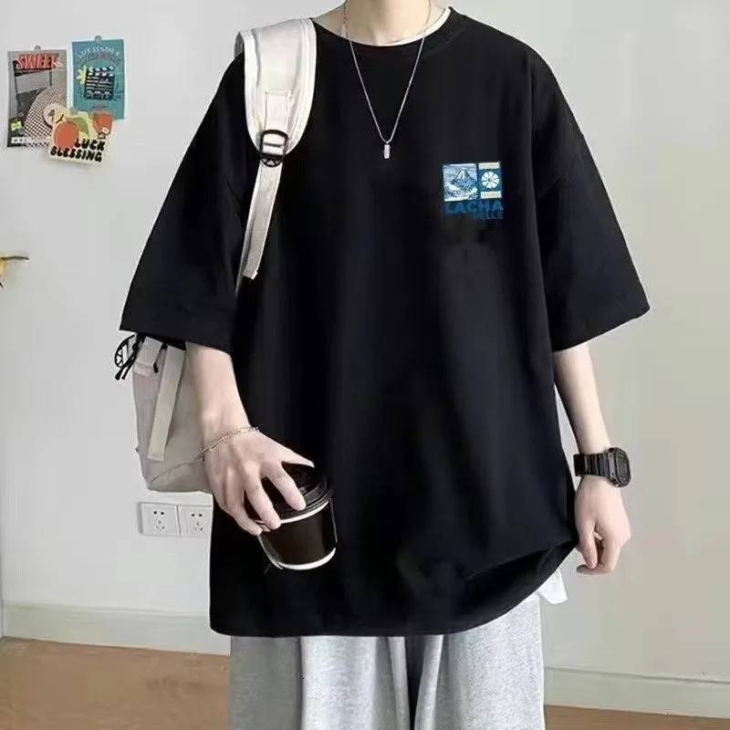 8XL Korean Loose Fitting T-shirt Fashion American Japanese Fuji Printed T-shirt with Soft Men Versatile Double Outfi 250813