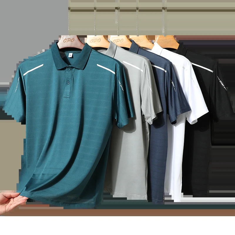 Summer Ice Silk Polo Top Short sleeved Polo Collar Quick Drying Sports Shirt Trendy and Fashionable Thin Breathable T-shirt 250813