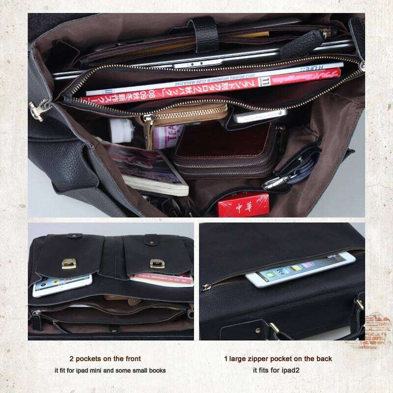FANCODI Genuine Briefcase men Business Male Portfolio Attache Case Leather 15.6" Laptop Bag Office tote Handbag big