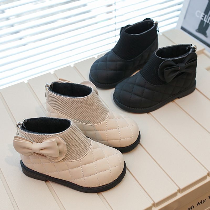 Girl's Ankle Boots Side Bowknot Kids Princess Causal Short Boots Kidsnest Autumn Winter Fashion Versatile Children's Toddler Cotton Boots Si