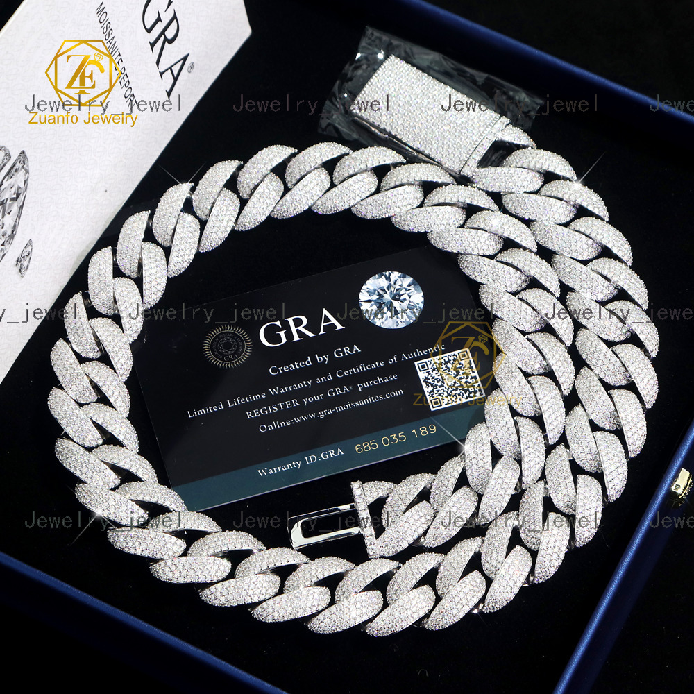 Wholesale 20mm Hip Hop Vvs Diamond Necklace Bracelet Men 925 Silver Iced Out Cuban Link Moissanite Chain