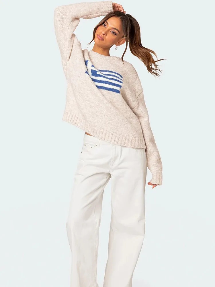 Harajuku Hip Hop Knitted Mens Womens Sweater Fashio FLAG Pattern Printing Loose Tops Casual Streetwear Pullover 250808