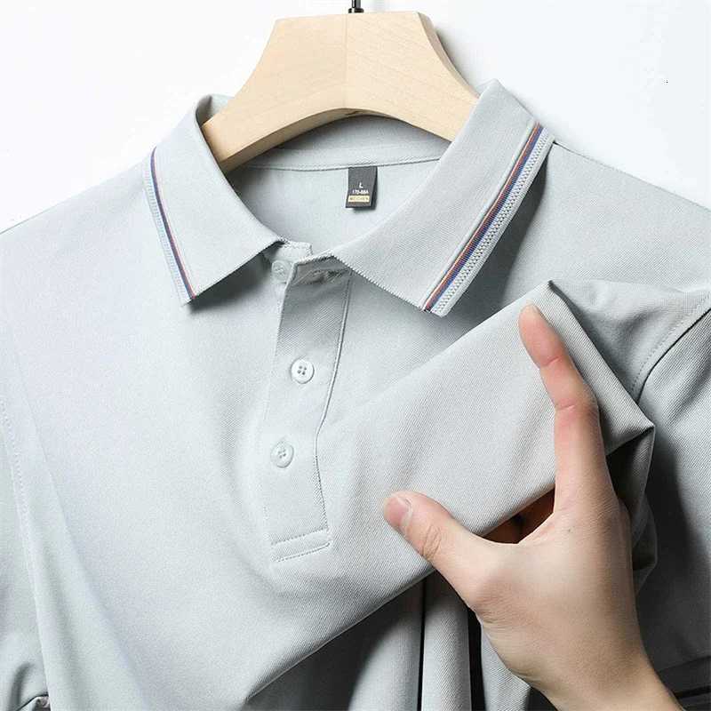 2025 New Mens Business Casual Short Sleeve Shirt Solid Color Polo Shirt Fashionable Breathable Comfortable Versatile Top XJ250804