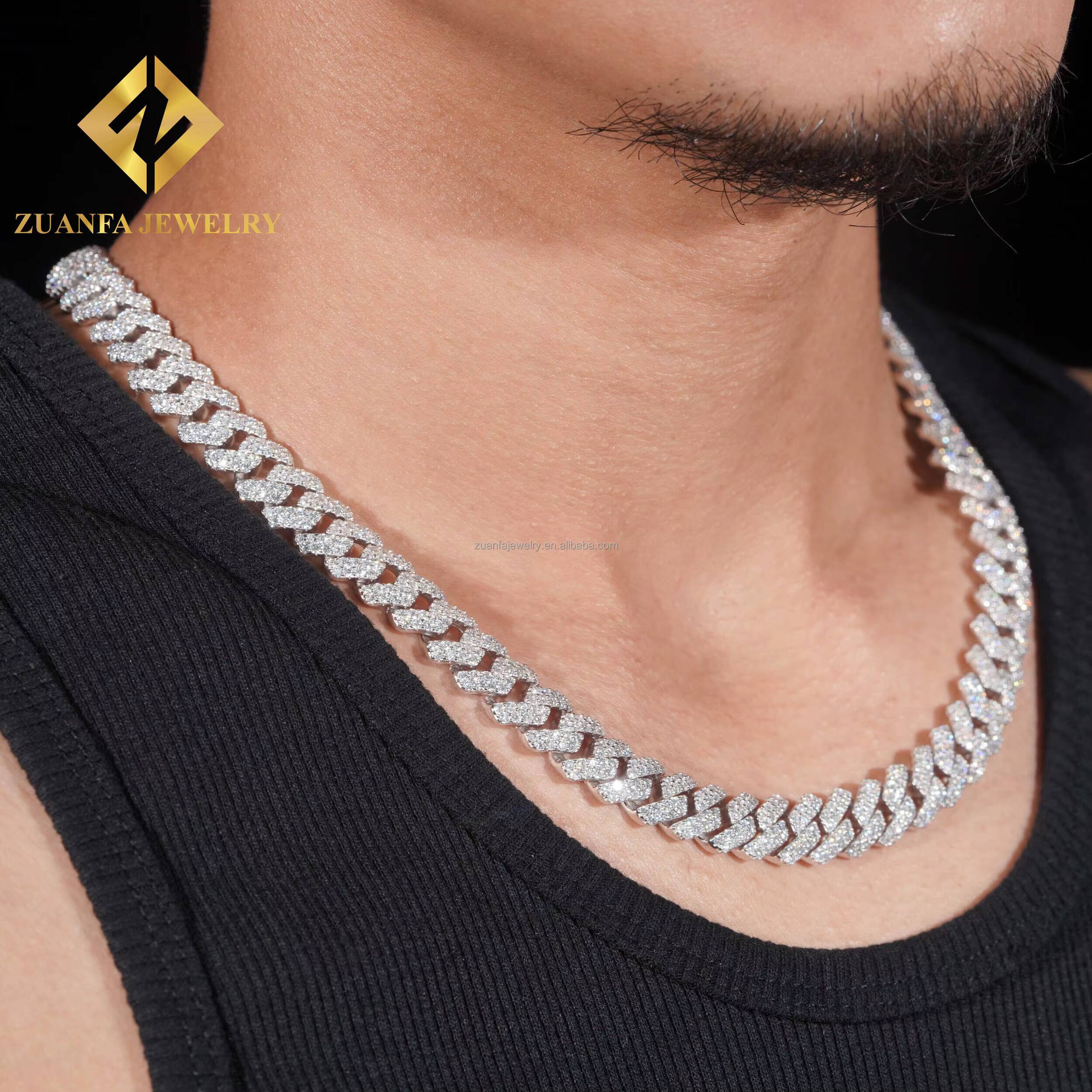 Hot Selling Fire Jewelry Buss Down Big Guy 12mm Iced Out Man Hip Hop Jewelry Pass Diamond Tester Moissanite Miami Cuban Link