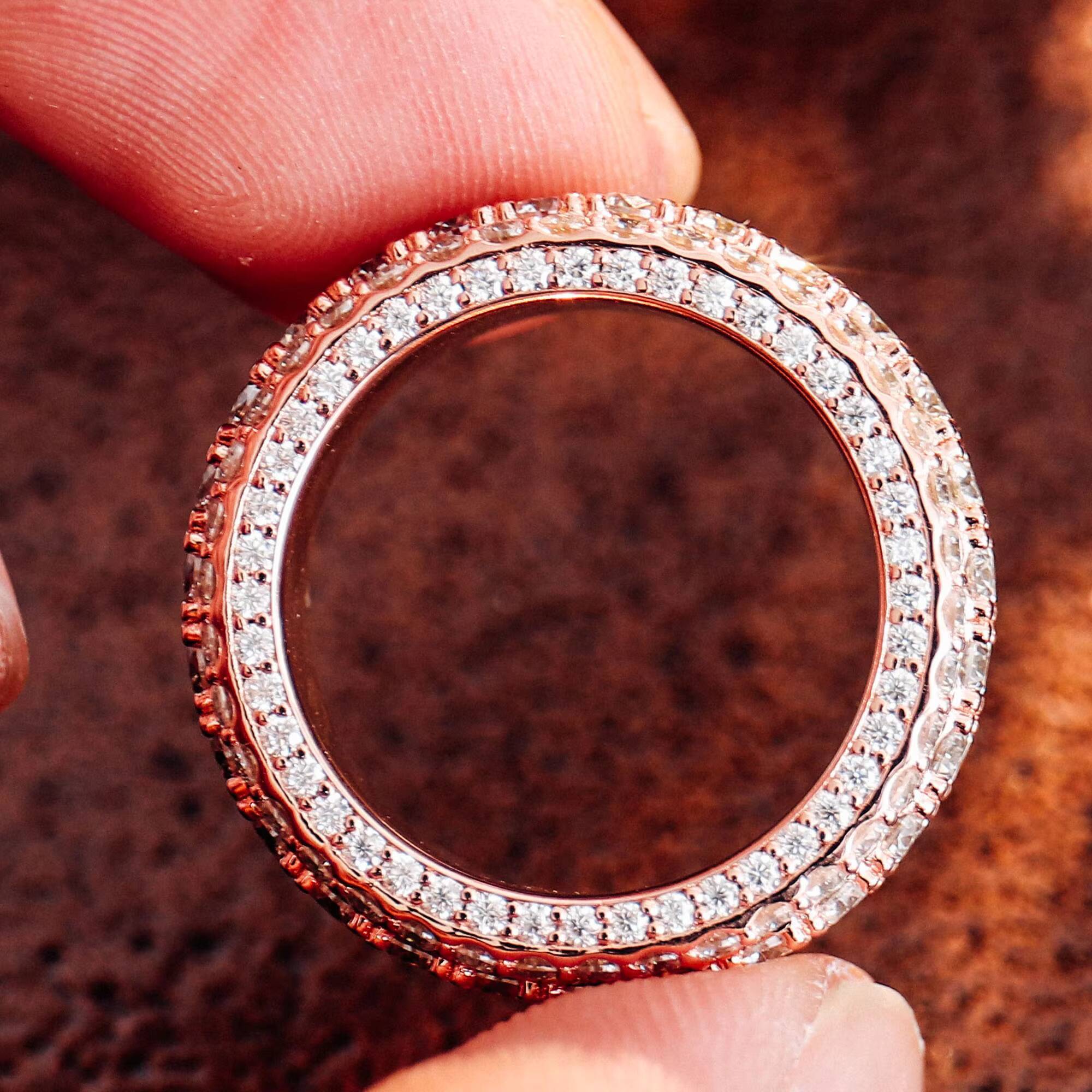 10K 14K Rose Gold Full Star Hip Hop Jewelry Moissanite Ring Chunky Handmade Custom Fine Rings for Women Men Party