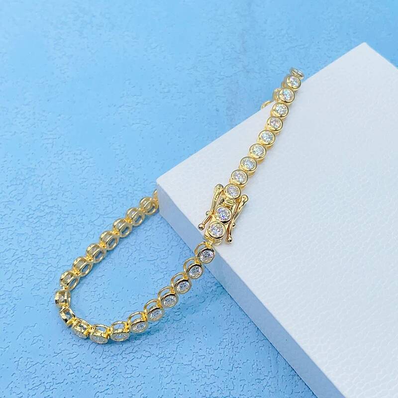 BXINY 2/3mm Moissanite Tennis Bracelet S925 Silver 18K Gold Plate Round Bubble Diamond Hand Chain for Women Men Jewelry with GRA