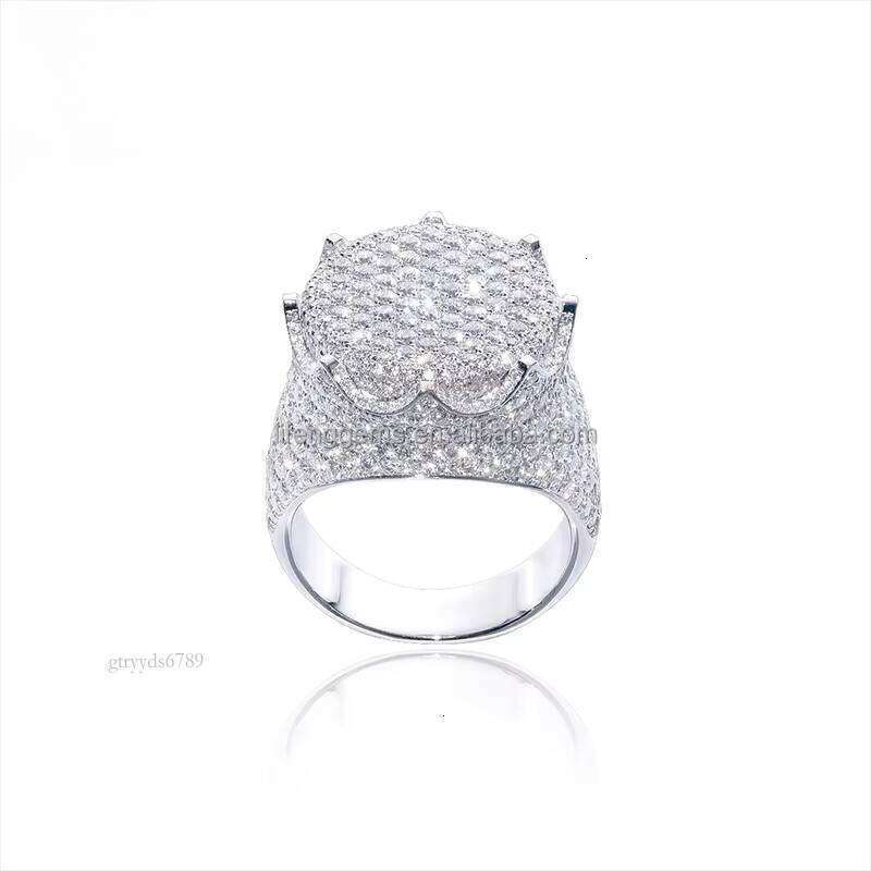 Jewelry Hot Ice VVS Moissanite Pure Silver Hip-Hop Celebrity Ring Engagement or Gift
