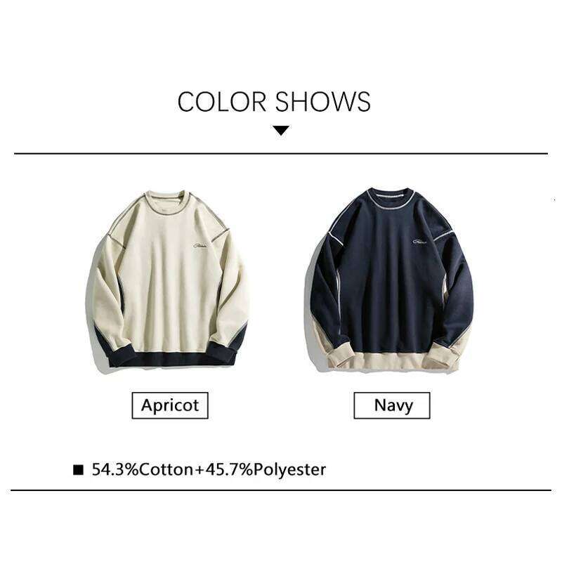 TFETTERS Brand Two Tone Splicing Men Autumn New O Neck Vintage Sweatshirts For Couples Fashion Streetwear