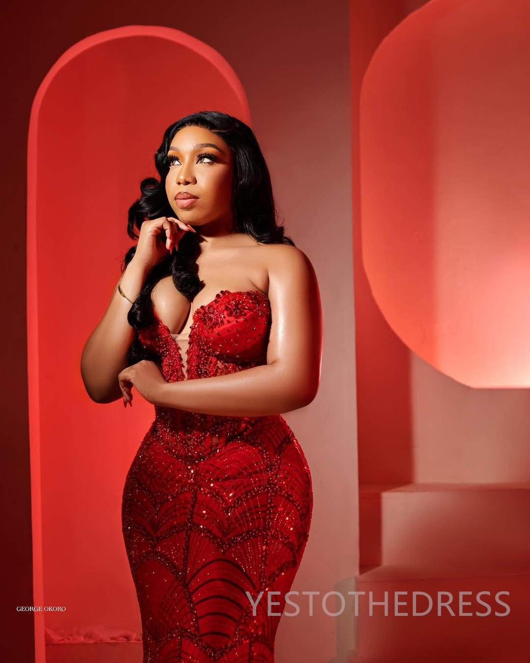 2025 Plus Size Mermaid Red Prom Dresses Aso Ebi Beaded Lace Illusion Sweetheart Beaded Lace Crystals Flora Birthday Dress Second Reception Gown AM2098