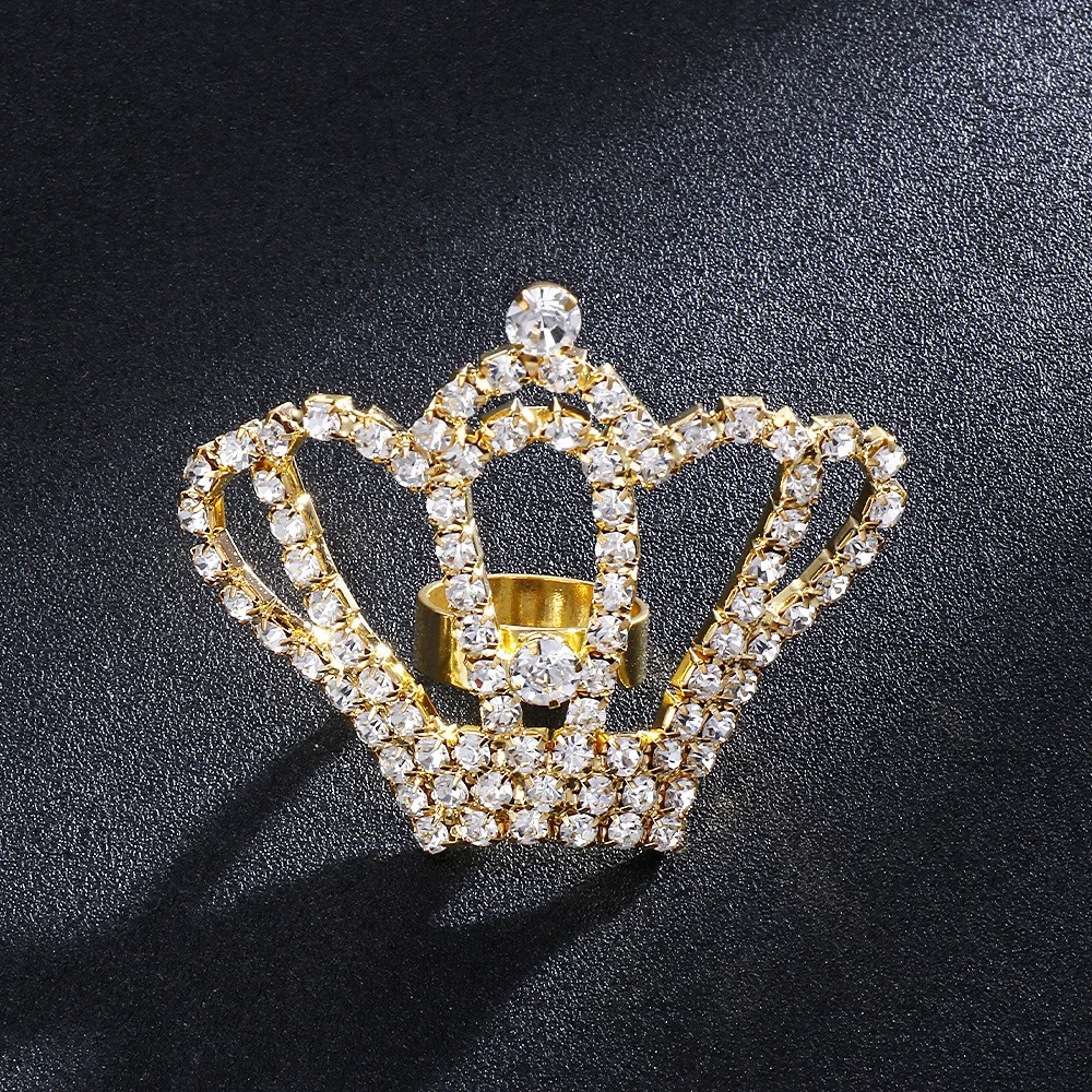 Crystal Crown Ring Adjustable for Women Princess Queen Large Rhinestone Rings Party Wedding Finger Jewelry Accessories 250811