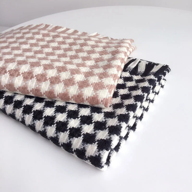 Black White Cherkered Cashmere Scarf Shawl For Women 250808