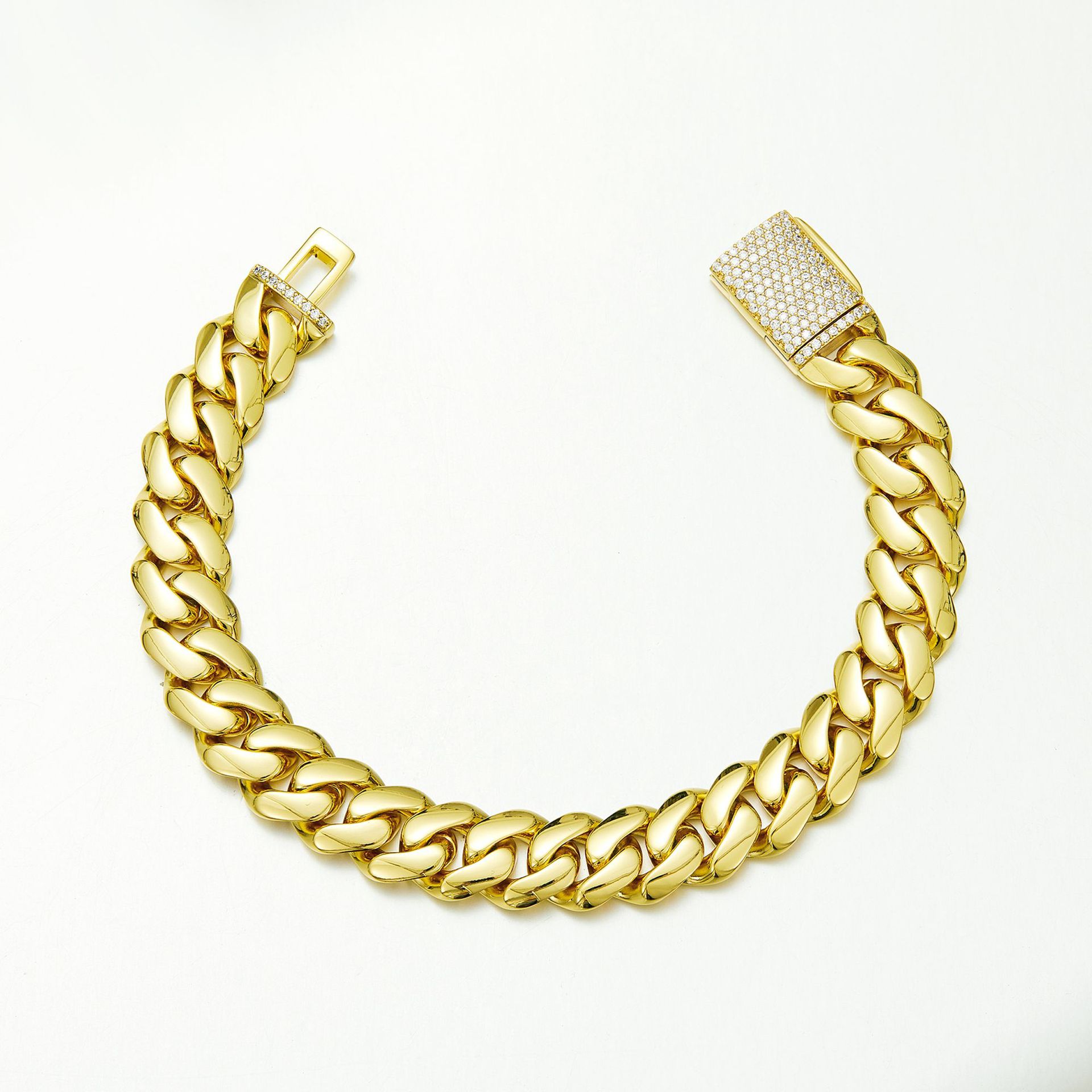 8-22mm Stainless Steel Miami Cuban Chain Copper Clasp 14K Gold Plated Jewelry Mens Necklace Jewelry