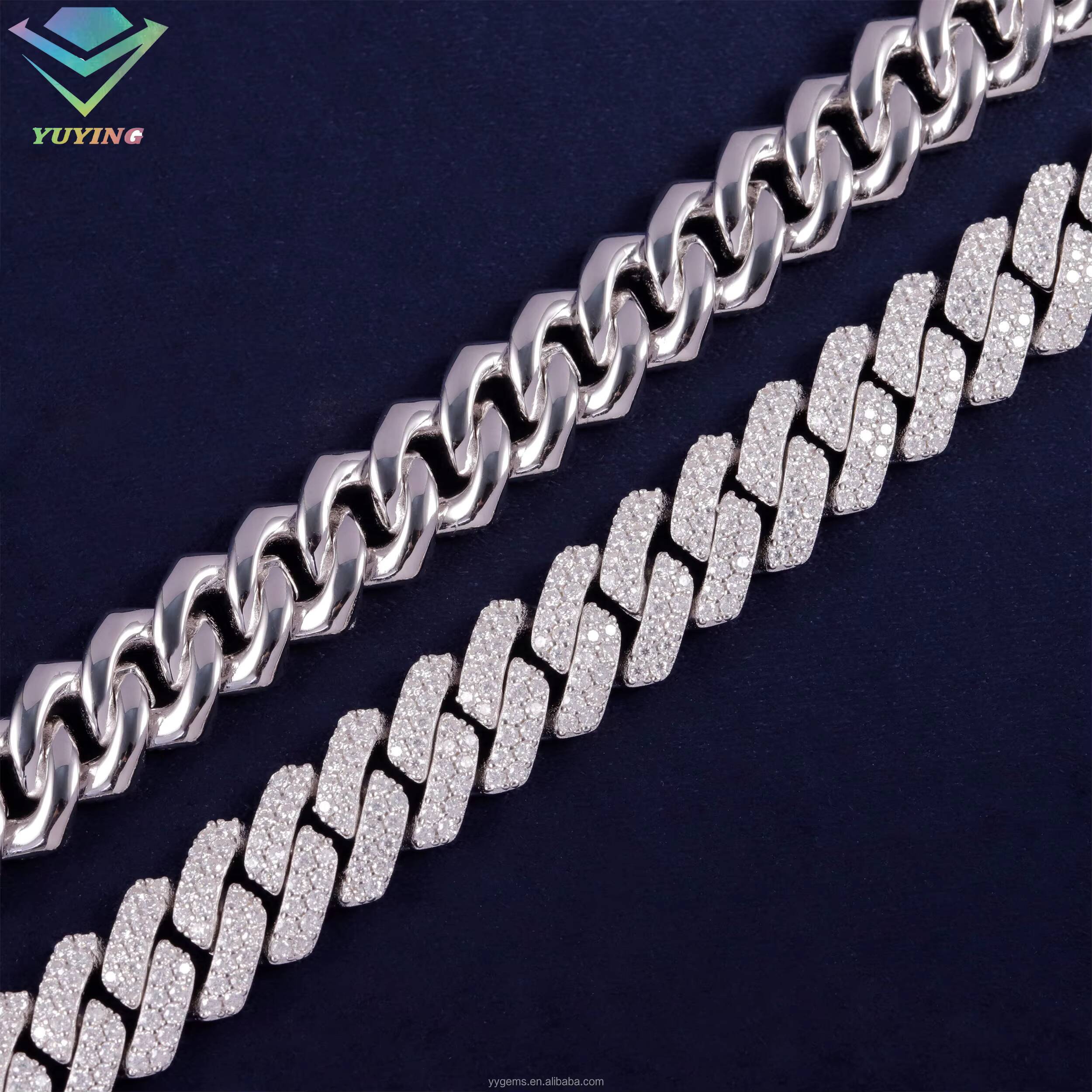 Bestest Selling Wholesale Price Sterling Sier Necklace Hand Set VVS Moissanite Gold Plated 10MM Cuban Link Chains