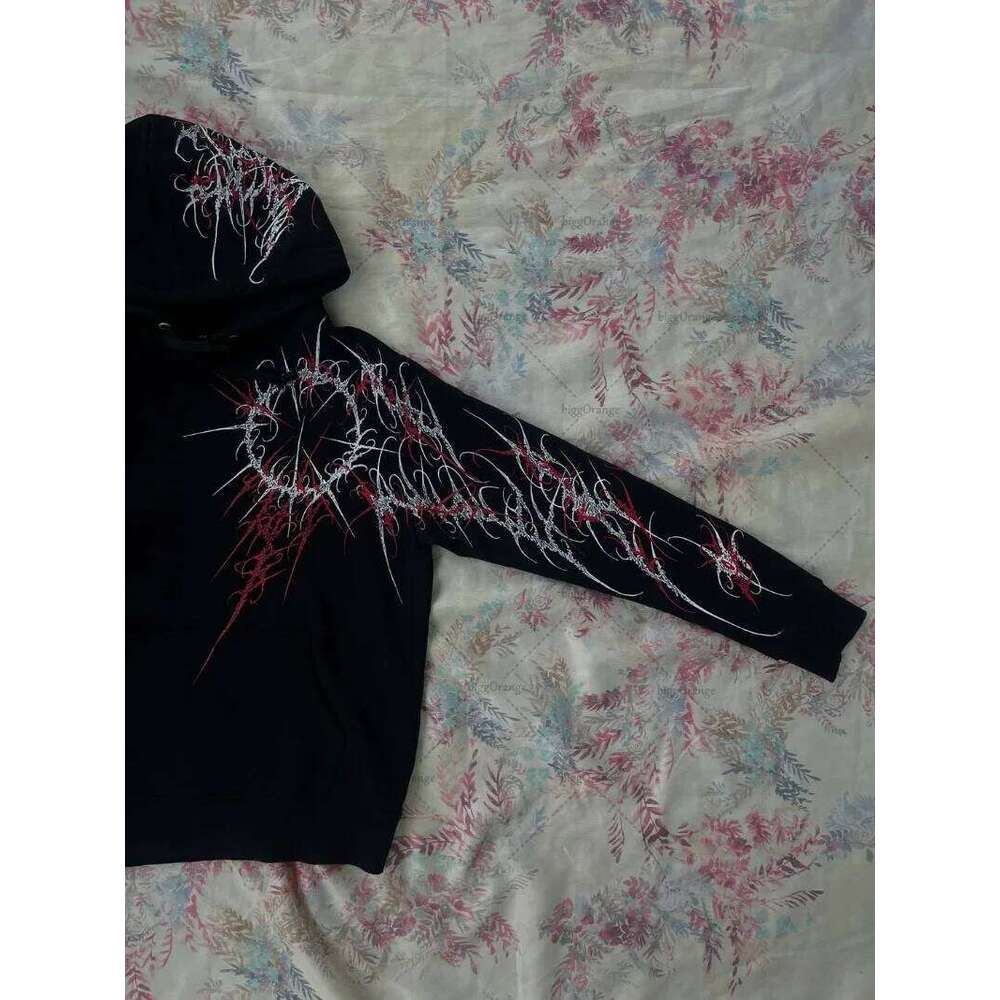 American Retro Striped Fashionable Loose Black Hoodie Men Street Hip-Hop Haruku Y2k Punk Casual Oversized Sweatshirt Women