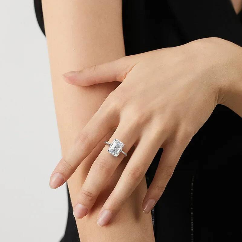 NKHOG 4CT Emerald Cut Moissanite Ring S925 Sterling Silver Solitaire Lab Diamond Wedding Band Rings Gift Jewelry GRA Certificate