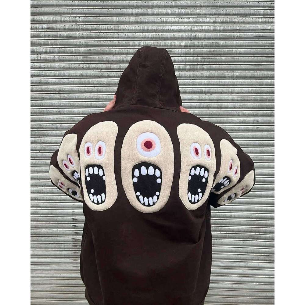 Y2k Hip Hop Funny Personality Pattern Embroidery Hoodie Oversized Loose Cartoon Knit Hoodies Men Street Sweatshirt Pullover