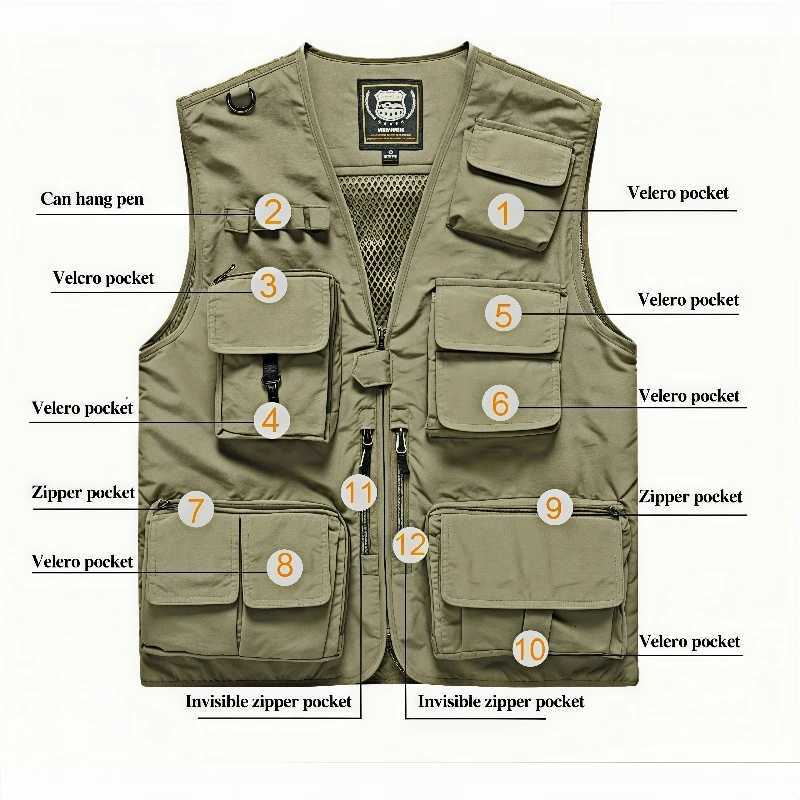 Mens Vest Multi-ket Thin Trend Mesh Breathable Detachable Waistcoat Outdoor Mountaineering Fishing Casual Vest Y250814