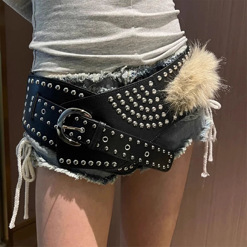 Vintage Faux Fur PU Leather Belt Y2K Furry Fur Belt Cowgirl Gothic Punk Sexy Waistband Night Club Waist Chain Jeans Pants Decor 250814