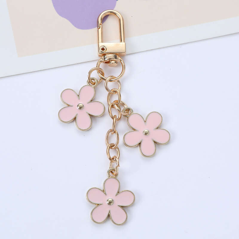 New Ins Colorful Keychain Pendant Creative DIY Alloy Double-Sided Small Flower Earphone Case Bag Decoration
