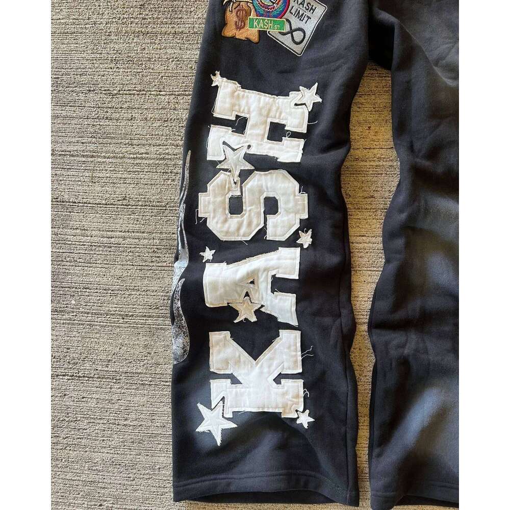 American Sweatpants Y2K Men Gothic Hip Hop Letter Patch Retro Double Layer Design Baggy Elastic Waist Jogging Casual Pants