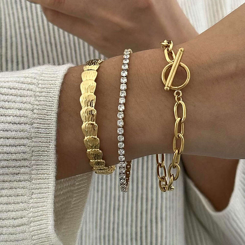 Designer Stainless for Women Zircon High-End Ins Open Bracelet Gold Jewelry Titanium Steel