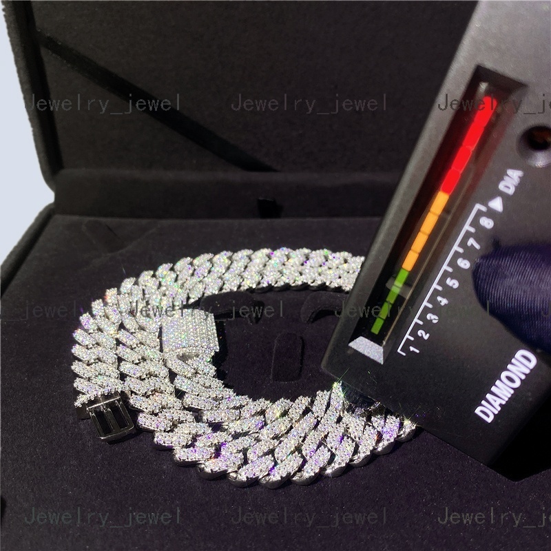 Zuanfa jewelry trendy width 13 mm iced out jewelry 925 sterling silver loose moissanite diamond Cuban link