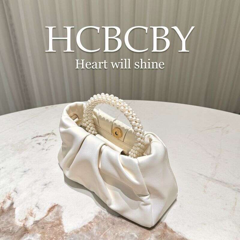 Pearlescent White High End Evening Beaded Cloud Bag Women's Fashionable And Elegant Handbag