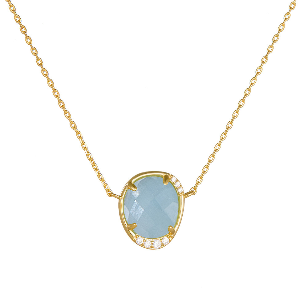 Oval Egg-Shaped Natural Aquamarine Pendant Sterling Sier Necklace for Women, Niche High-End Clavicle Chain Jewelry for Women
