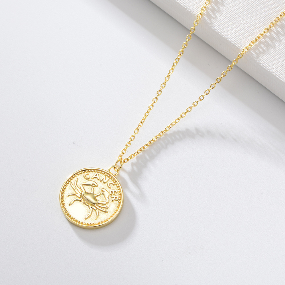 S Pure Sier Gold-Plated Coin Zodiac Necklace for Women Pendant Ins Style Trend Collarbone Chain